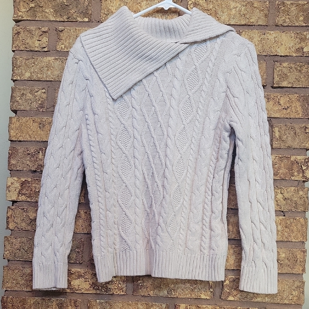 Jeanne Pierre Women's Cable Knit Sweater Cotton Cream Size Large